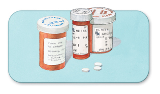 Pill bottles and pills.
